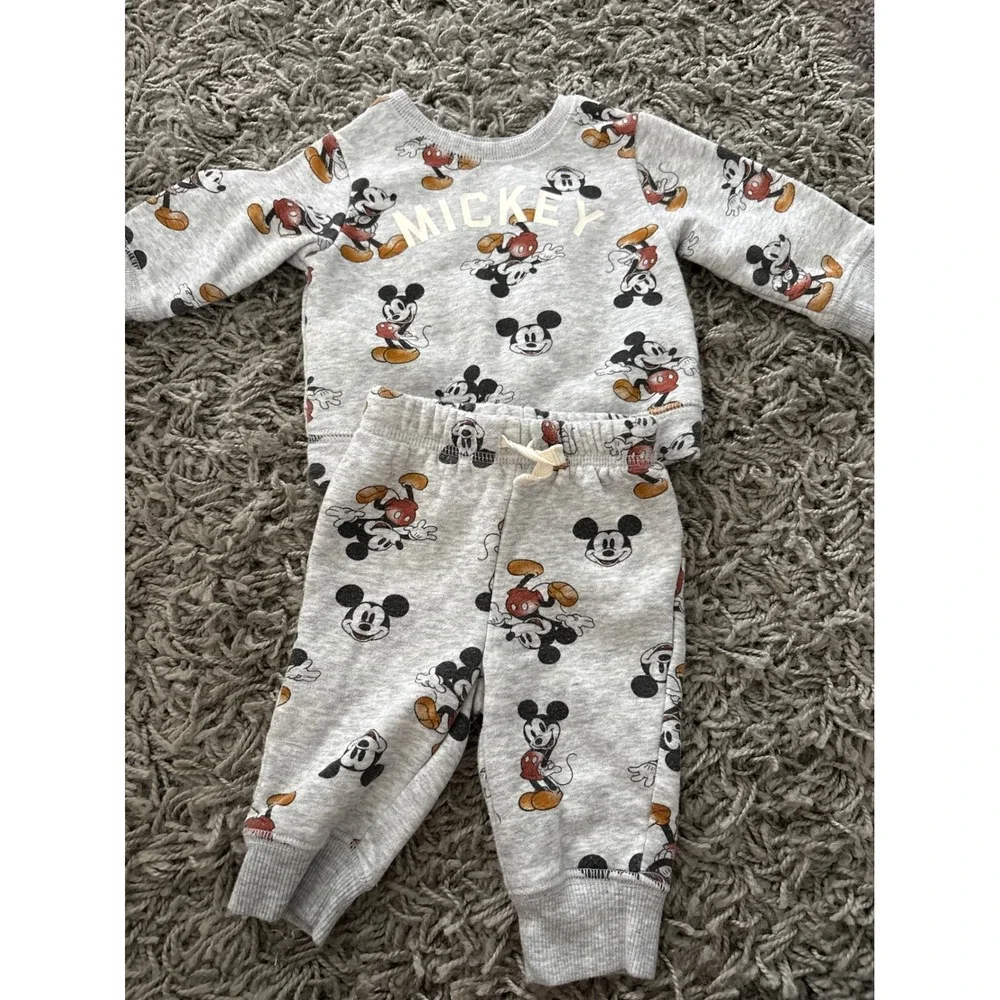 Disney Jumping Beans Mickey Mouse Gray Fleece Sweatshirt & Joggers Set Newborn
